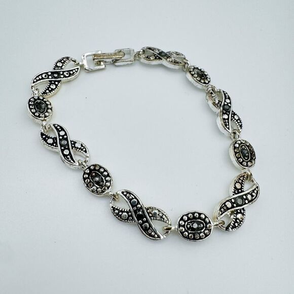 Vintage Marcasite Rhinestone XOXO Bracelet Art Deco Glam Gatsby Retro - Picture 2 of 9